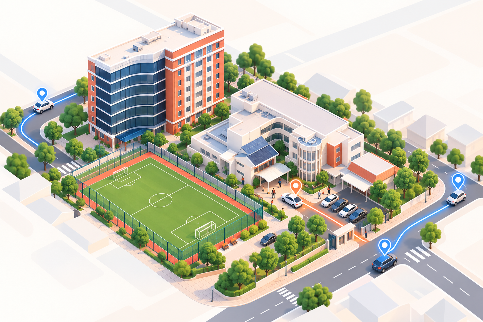 School area with Traffigo: pickup traffic flowing